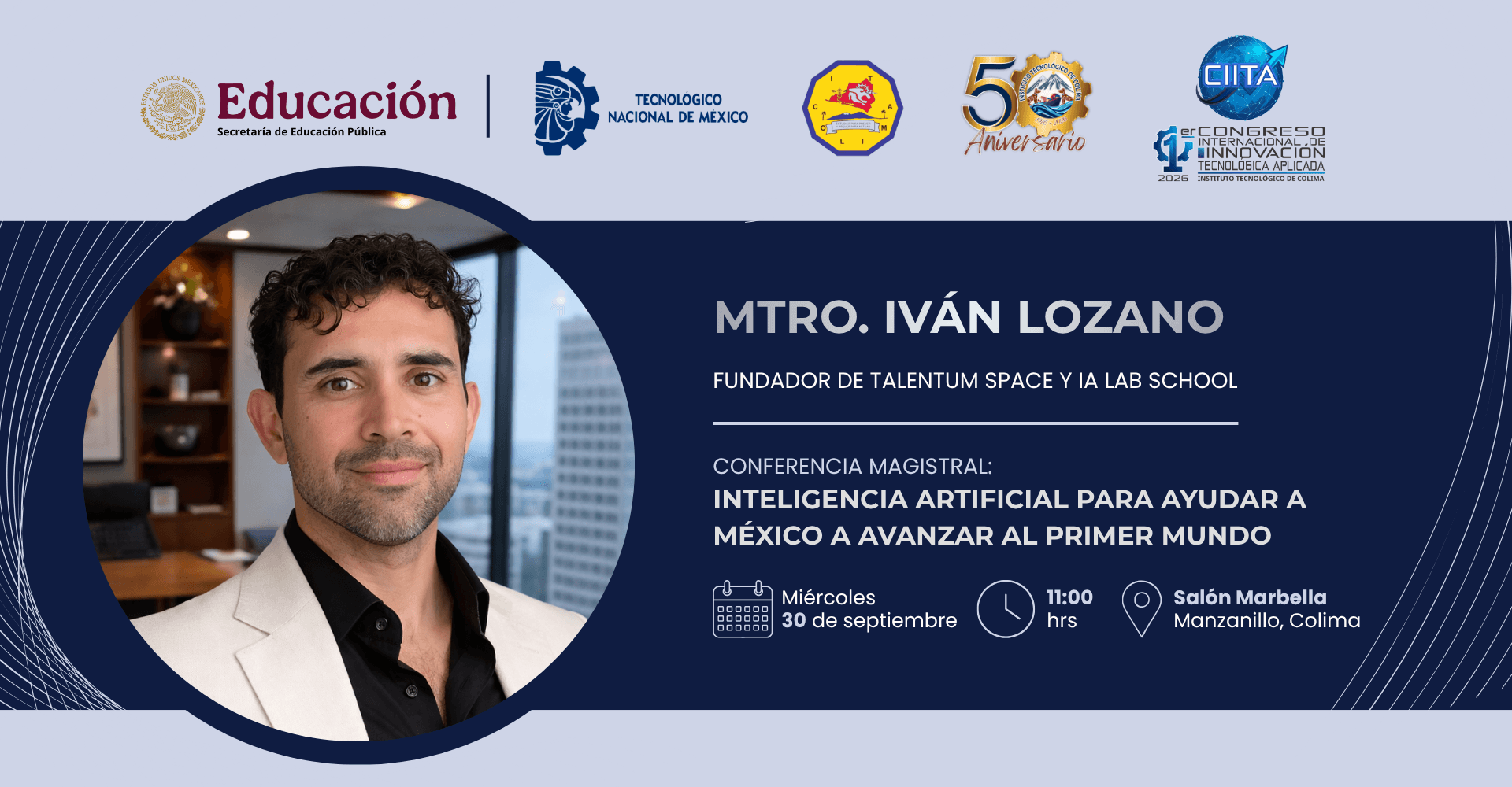 Banner de la conferencia 1, Miércoles 30 de septiembre